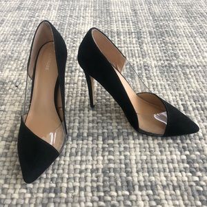 Black Suede and Clear Pointed Pumps